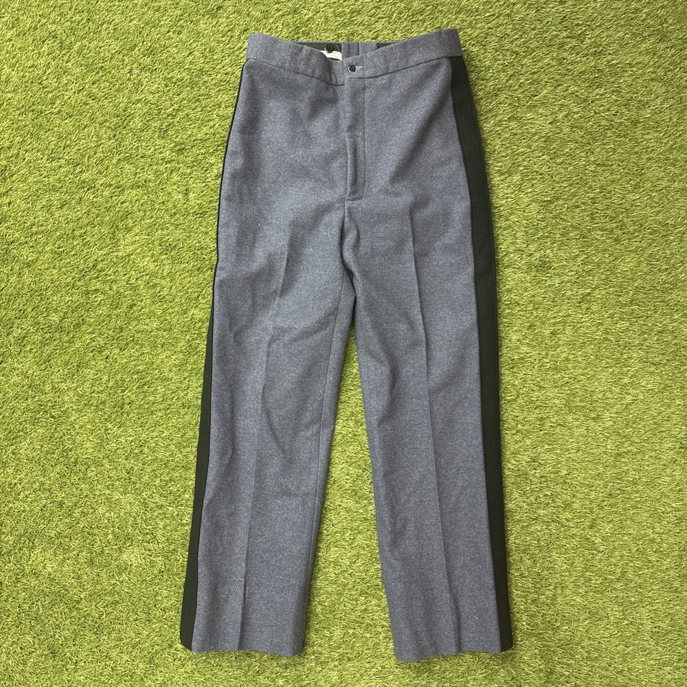 Patriot Citadel Mens 34 Wool Dress Pants Gray Blue Black Leg Stripe High Rise
